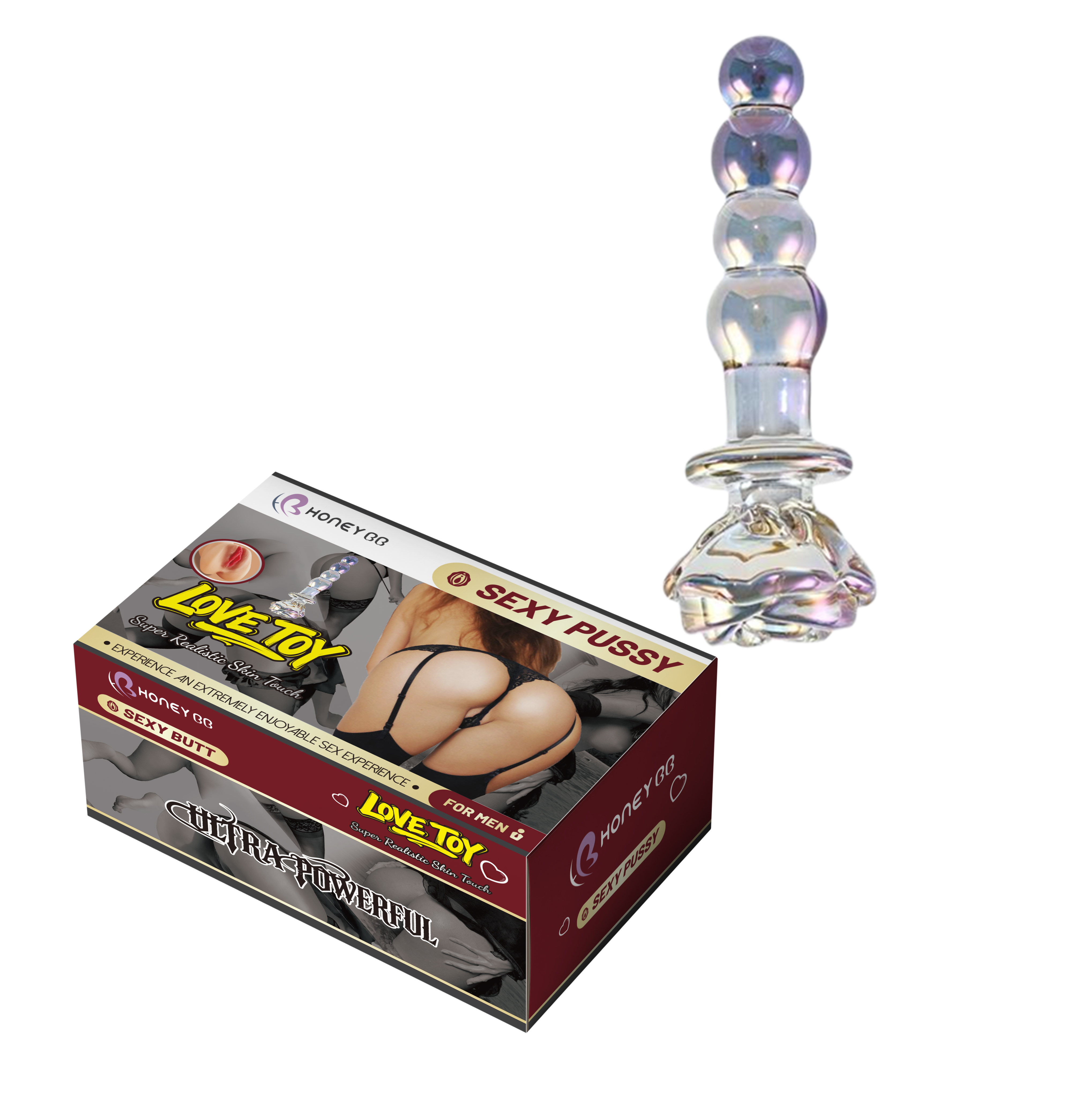New Color Rose handlebar Glass Dildo Butt Plug, Glass Pleasure Wand, Crystal Massager Anal Sex Toys for Women Men Couple