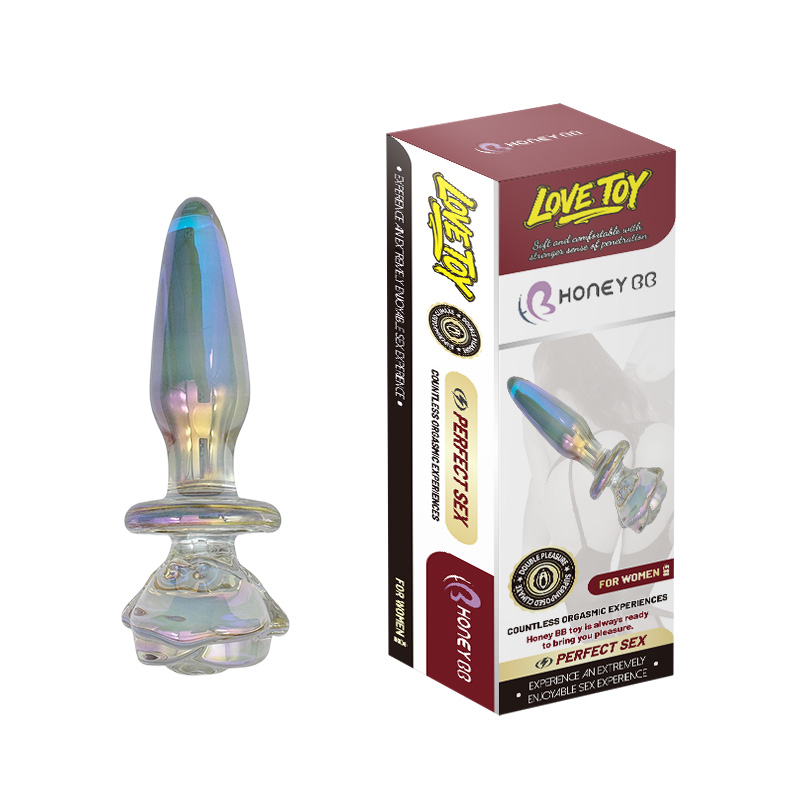 New Color Rose handlebar Glass Dildo Butt Plug, Glass Pleasure Wand, Crystal Massager Anal Sex Toys for Women Men Couple