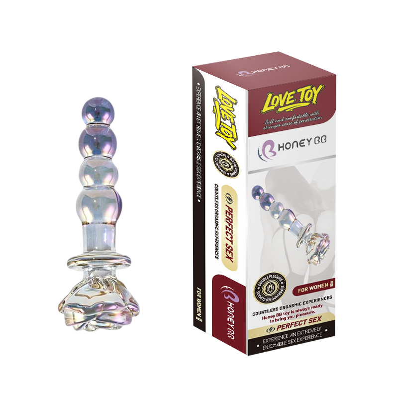 New Color Rose handlebar Glass Dildo Butt Plug, Glass Pleasure Wand, Crystal Massager Anal Sex Toys for Women Men Couple