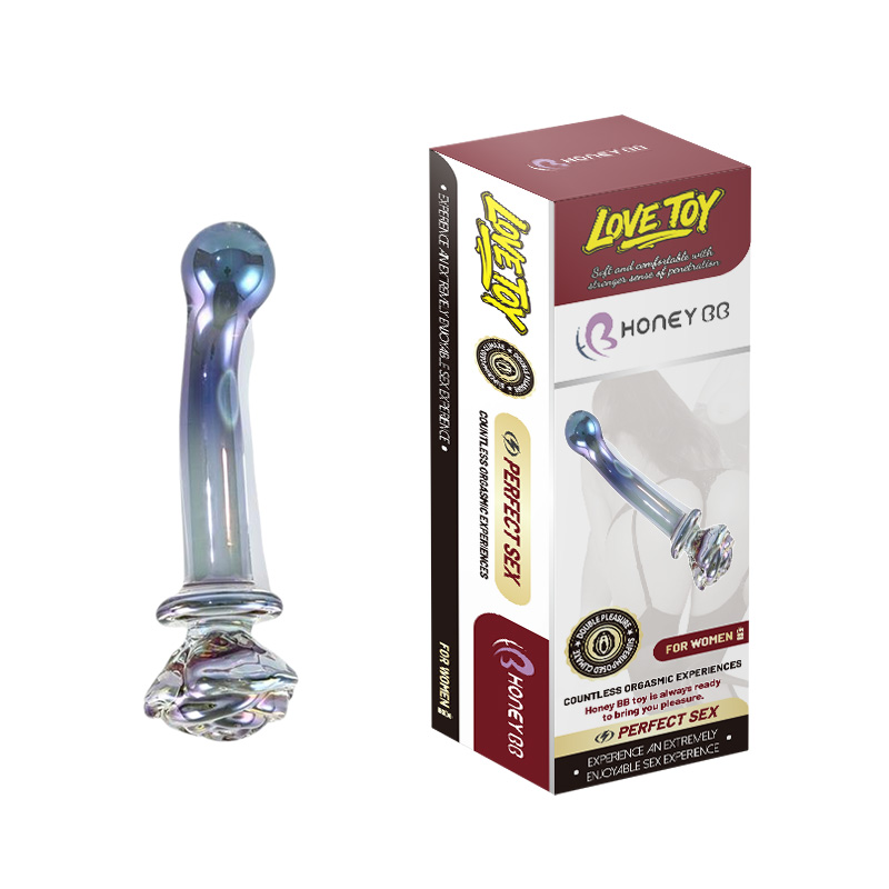 New Color Rose handlebar Glass Dildo Butt Plug, Glass Pleasure Wand, Crystal Massager Anal Sex Toys for Women Men Couple